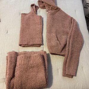 SKIMS cozy knit lounge wear set with tank, zip up and pants
